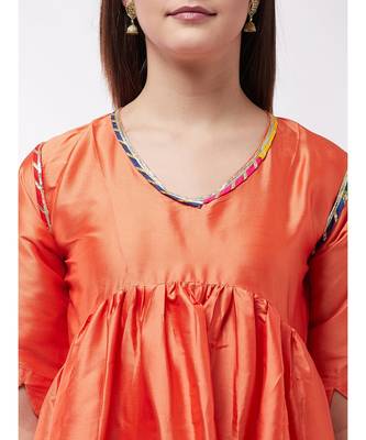 Orange And Teal Green Wavy Sleeves Gota Kurta Set 6