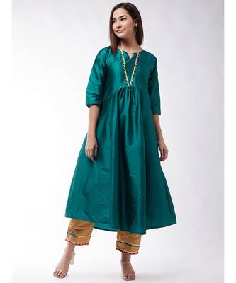 Teal Green And Golden Gota Work Kurta Set 1