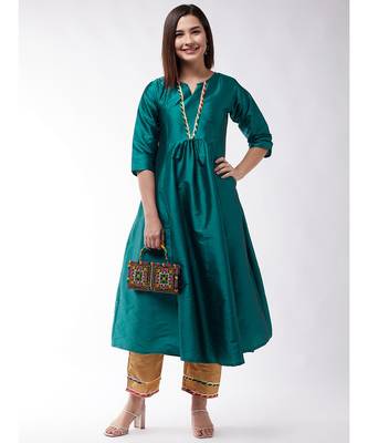 Teal Green And Golden Gota Work Kurta Set 2