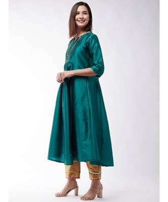 Teal Green And Golden Gota Work Kurta Set 3