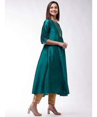 Teal Green And Golden Gota Work Kurta Set 4