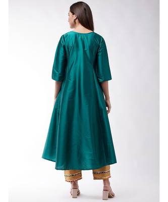 Teal Green And Golden Gota Work Kurta Set 5