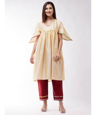 Beige And Maroon Cut Bell Sleeves Gota Kurta Set 1