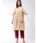 Beige And Maroon Cut Bell Sleeves Gota Kurta Set
