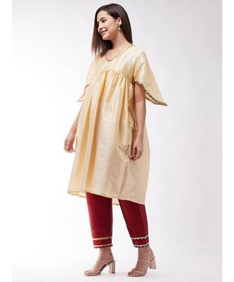 Beige And Maroon Cut Bell Sleeves Gota Kurta Set 3