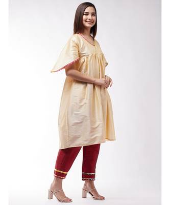 Beige And Maroon Cut Bell Sleeves Gota Kurta Set 4