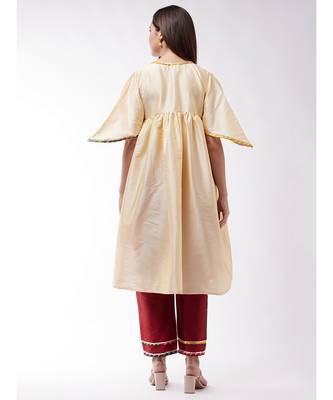 Beige And Maroon Cut Bell Sleeves Gota Kurta Set 5