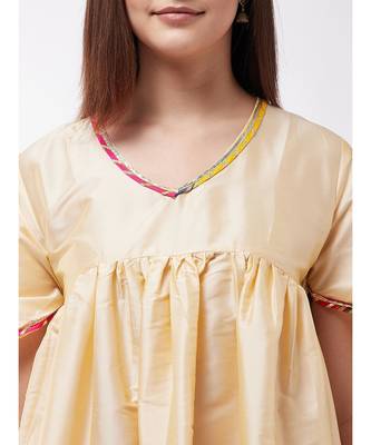 Beige And Maroon Cut Bell Sleeves Gota Kurta Set 6
