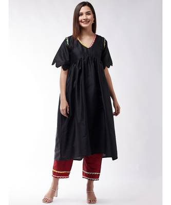 Black And Maroon Wavy Sleeves Gota Kurta Set 1