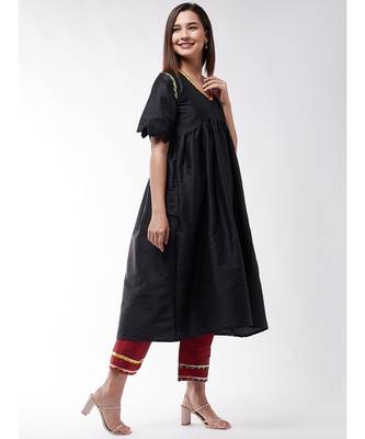 Black And Maroon Wavy Sleeves Gota Kurta Set 4
