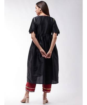 Black And Maroon Wavy Sleeves Gota Kurta Set 5