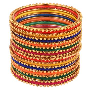 Multicolor Cotton Gold Plated Traditional Bangles Set 5