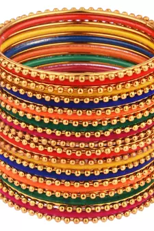 Multicolor Cotton Gold Plated Traditional Bangles Set