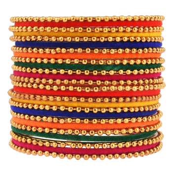 Multicolor Cotton Gold Plated Traditional Bangles Set 1