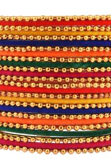 Multicolor Cotton Gold Plated Traditional Bangles Set