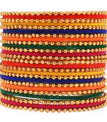 Multicolor Cotton Gold Plated Traditional Bangles Set