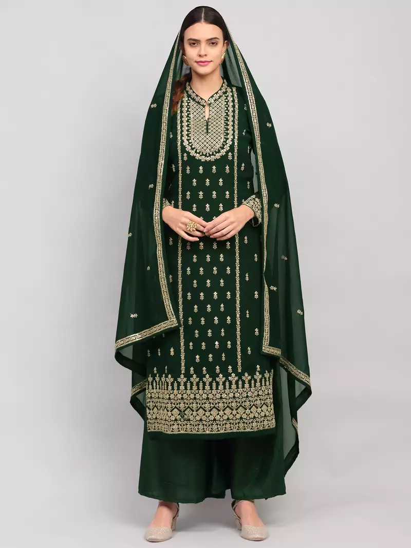 Green embroidered georgette salwar