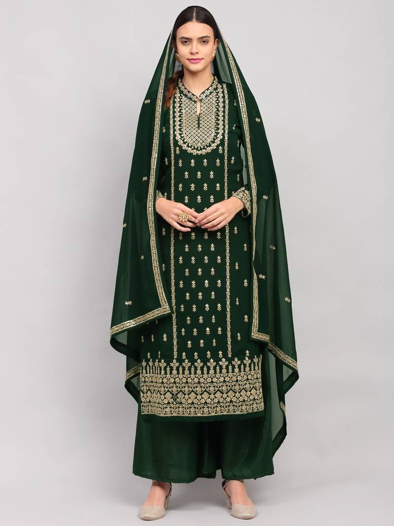 Green embroidered georgette salwar