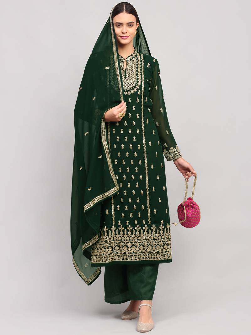 Green embroidered georgette salwar