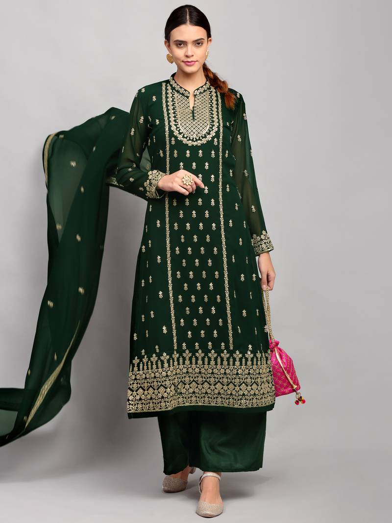 Green embroidered georgette salwar