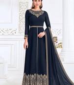 Navy blue embroidered georgette salwar