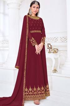 Maroon embroidered georgette salwar