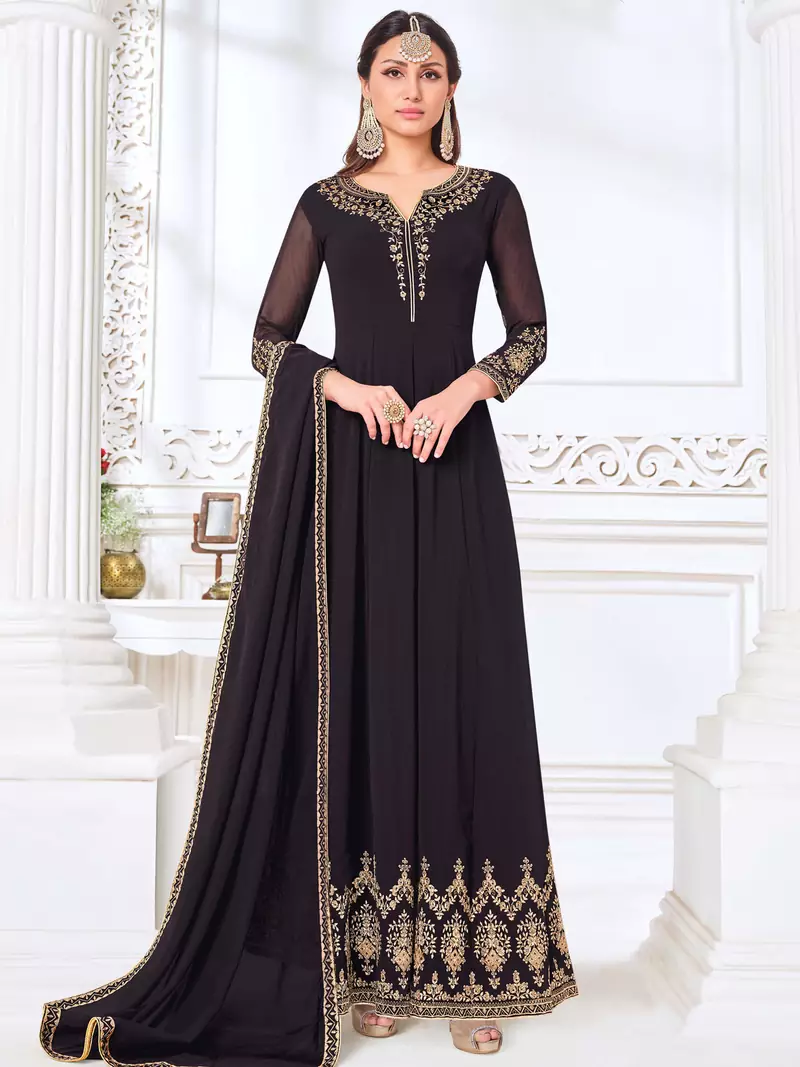 Purple embroidered georgette salwar