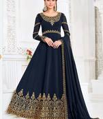 Navy blue embroidered georgette salwar