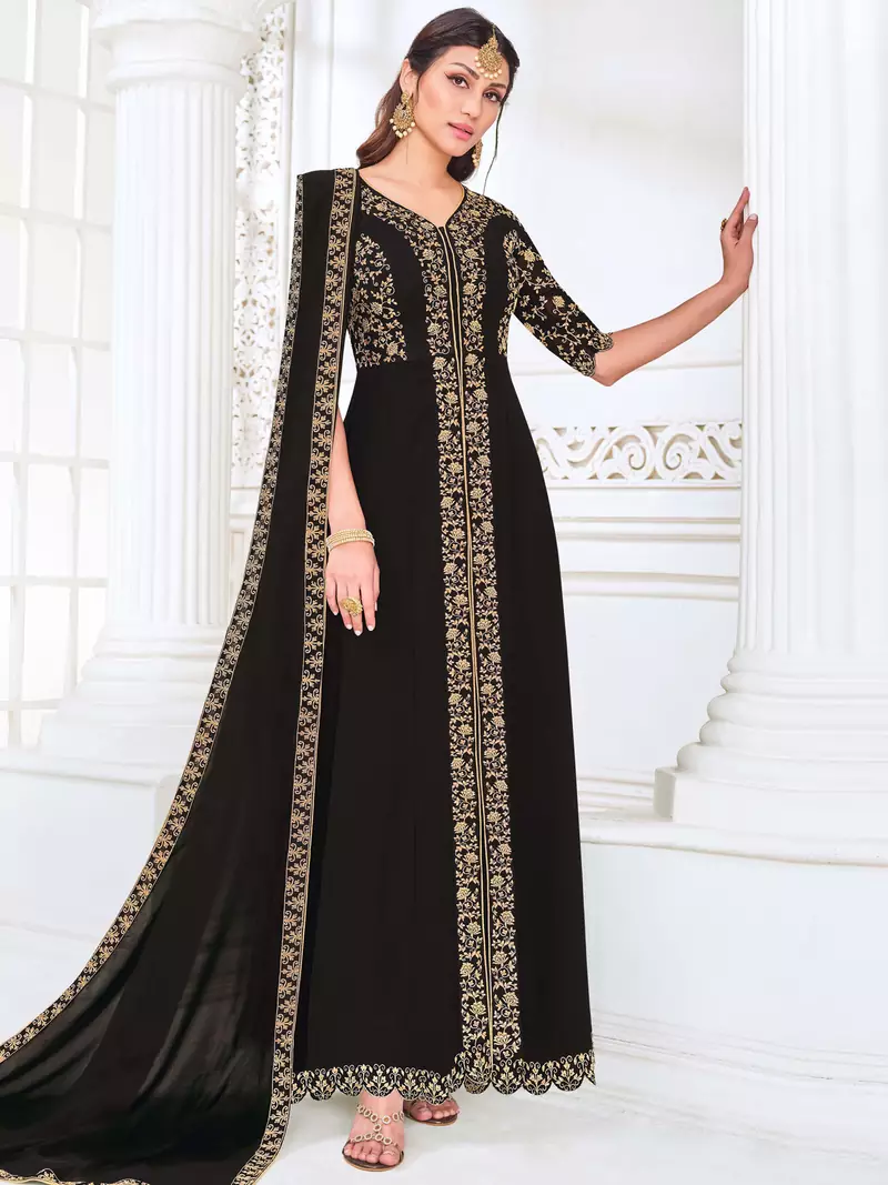 Black embroidered georgette salwar