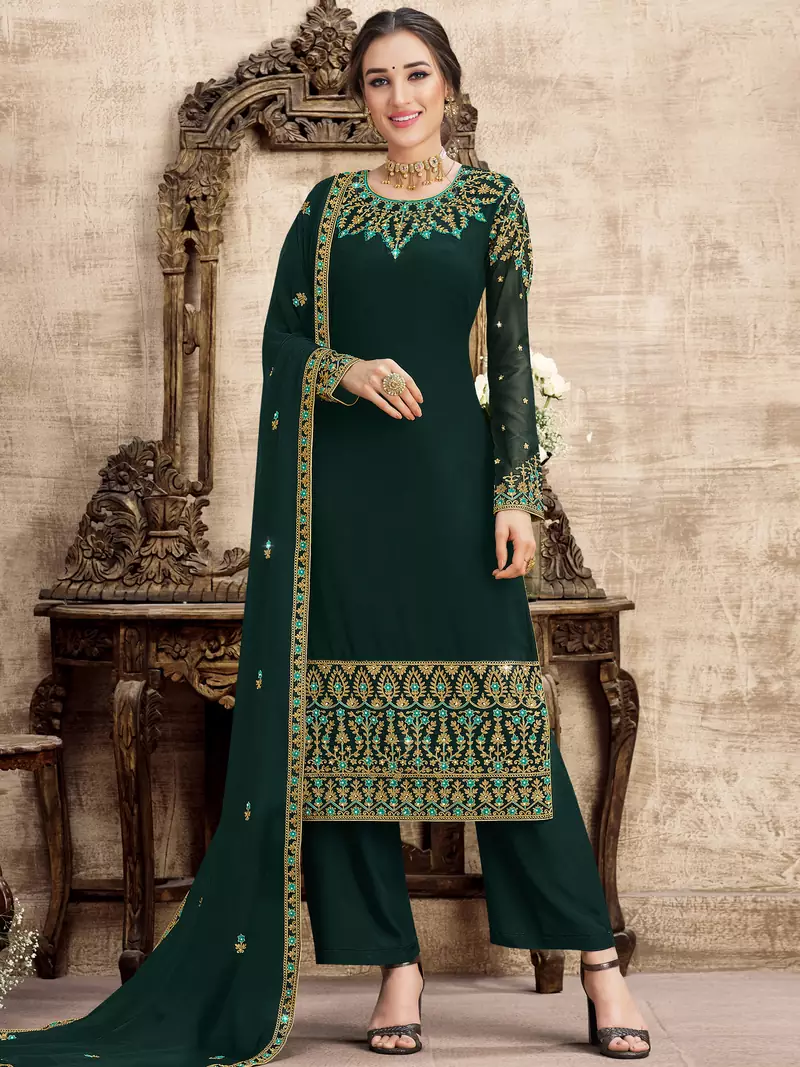 Green embroidered georgette salwar