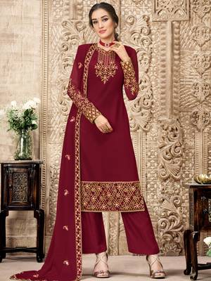 Maroon embroidered georgette salwar 1