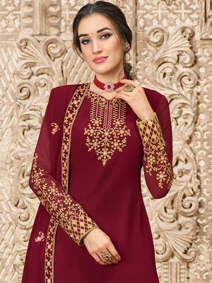 Maroon embroidered georgette salwar 3