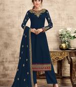 Navy blue embroidered georgette salwar