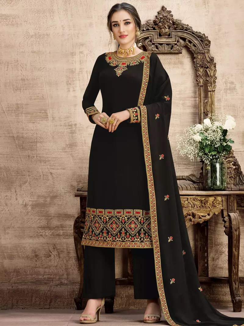 Black embroidered georgette salwar