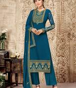 Blue embroidered georgette salwar
