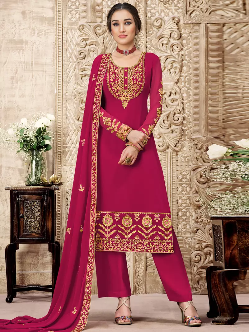 Magenta embroidered georgette salwar