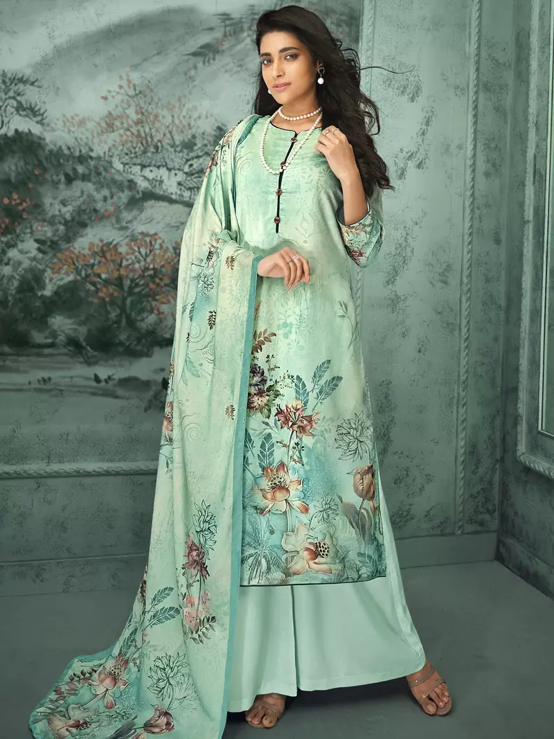 Green digital print velvet salwar