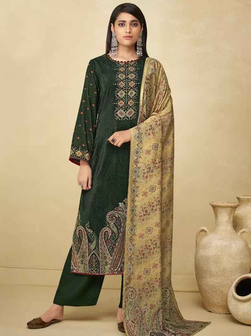 Green digital print velvet salwar