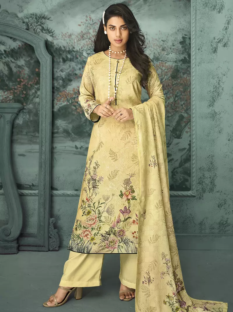 Yellow digital print velvet salwar