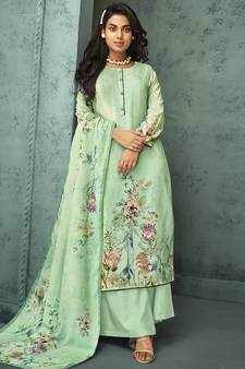 Green digital print velvet salwar