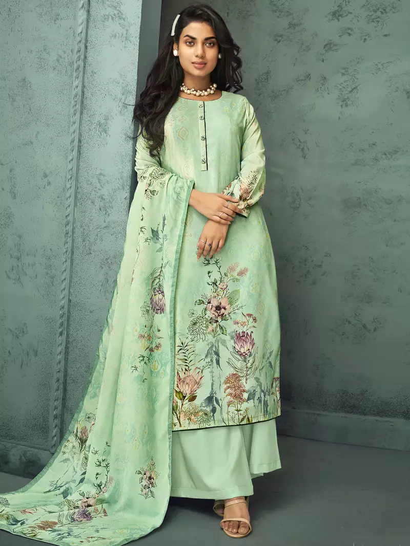 Green digital print velvet salwar