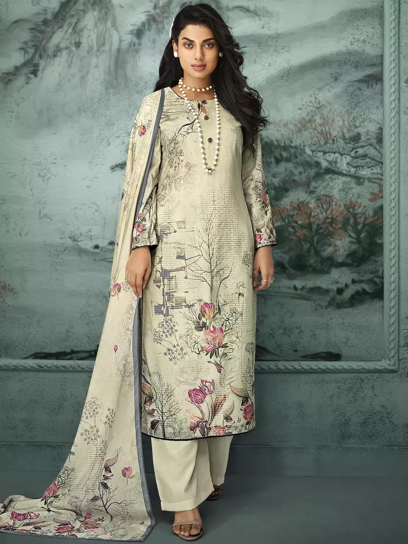 Cream digital print velvet salwar