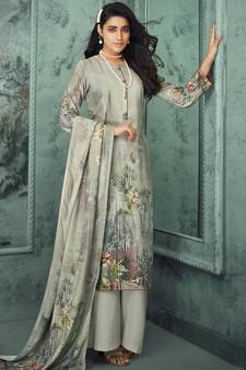 Grey digital print velvet salwar