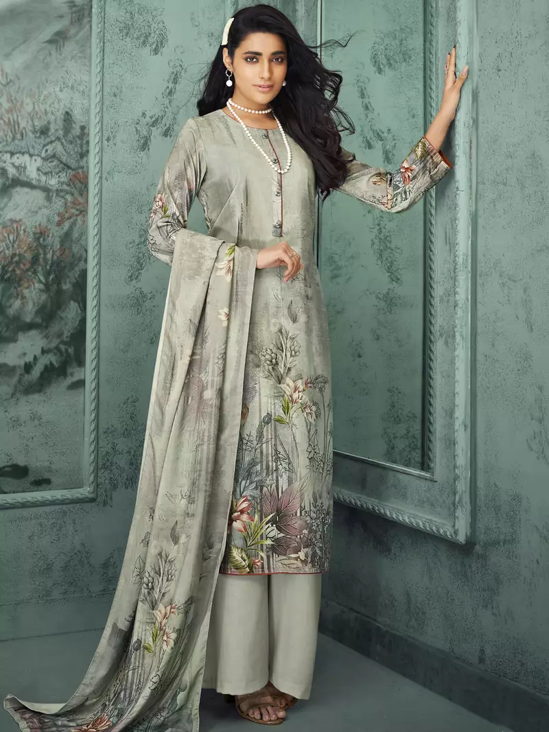 Grey digital print velvet salwar