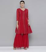 Pink Georgatte Mirror & Embroidered work kurta with sharara