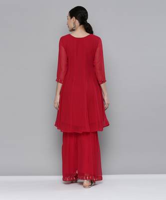Pink Georgatte Mirror & Embroidered work kurta with sharara 3
