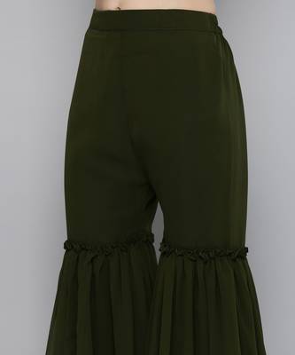 Olive green Georgatte Mirror & Embroidered work kurta with sharara 2
