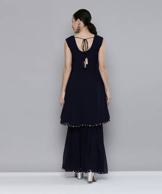 Navy blue Georgatte Mirror & Embroidered work kurta with sharara 6
