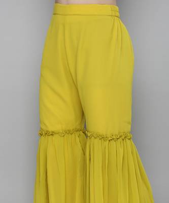 Lime yellow Georgatte Mirror & Embroidered work kurta with sharara 2