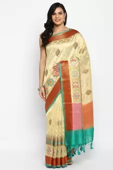 yellow dupion silk woven saree with blouse